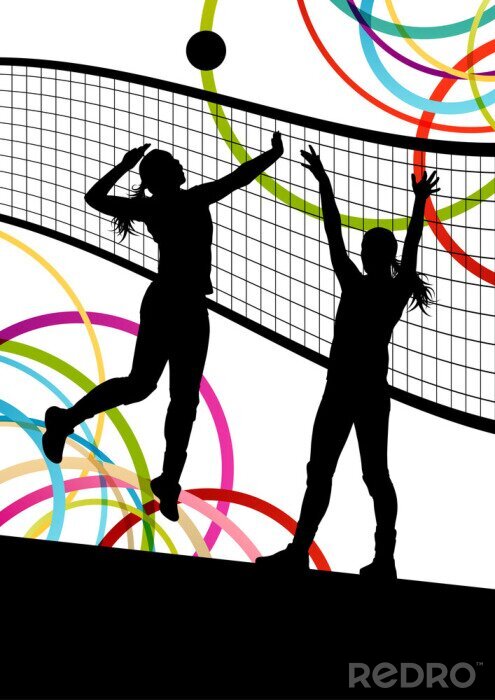 Canvas Active young women volleyball player sport silhouettes in abstra