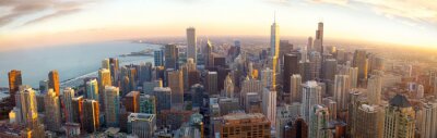 Aerial Chicago panorama bij zonsondergang, IL, USA