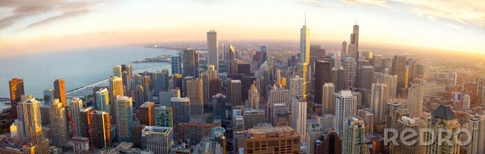 Canvas Aerial Chicago panorama bij zonsondergang, IL, USA