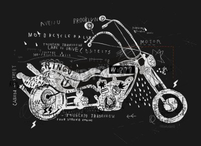 Canvas Afbeelding motorrijwiel, die is gemaakt in de stijl van graffiti