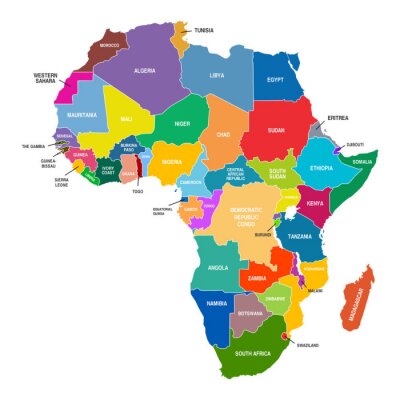 Canvas Afrika Kaart Gekleurde Vormen Landen