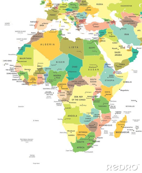 Canvas Afrika kaart - zeer gedetailleerde vector illustratie.