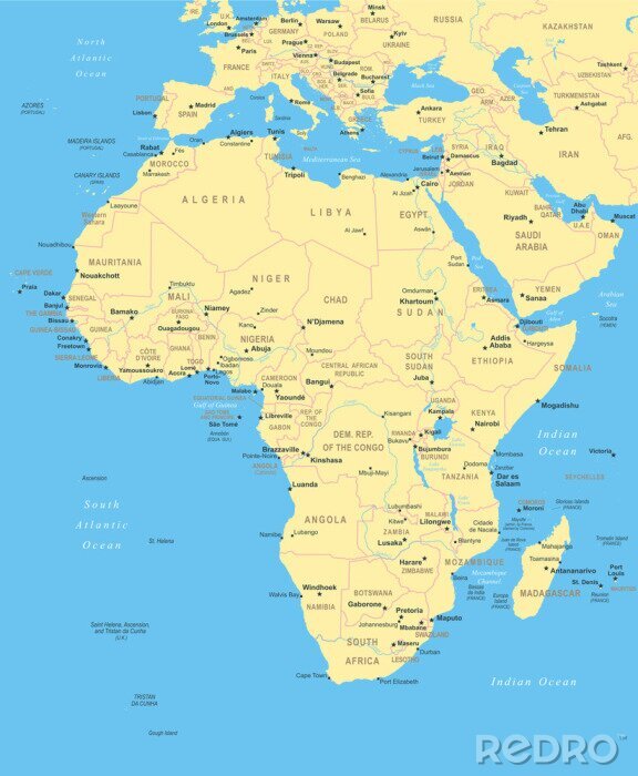 Canvas Afrika kaart - zeer gedetailleerde vector illustratie.