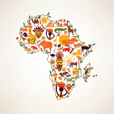 Canvas Afrika reizen kaart, decrative symbool van Afrika continent met eth