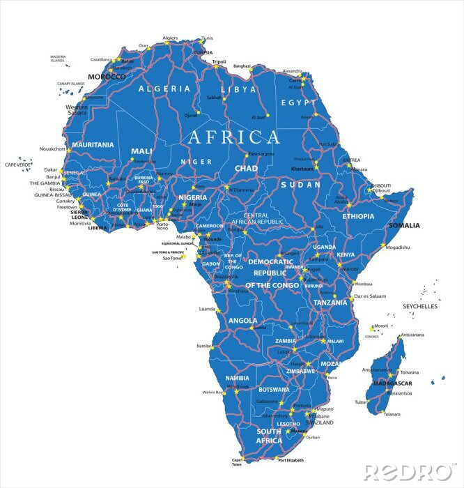 Canvas Afrika wegenkaart