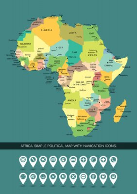 Canvas Afrika zeer gedetailleerde en bewerkbare eenvoudige politieke kaart