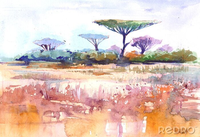 Canvas Afrikaans landschap. Savana. Aquarel illustratie