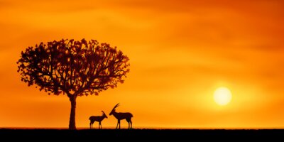 Canvas Afrikaanse boom en antilope