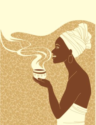 Canvas Afrikaanse vrouw met koffie