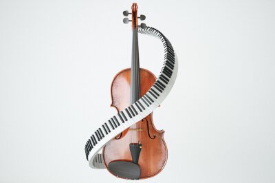 Canvas Aged viool en piaone toetsen concept. 3D-rendering