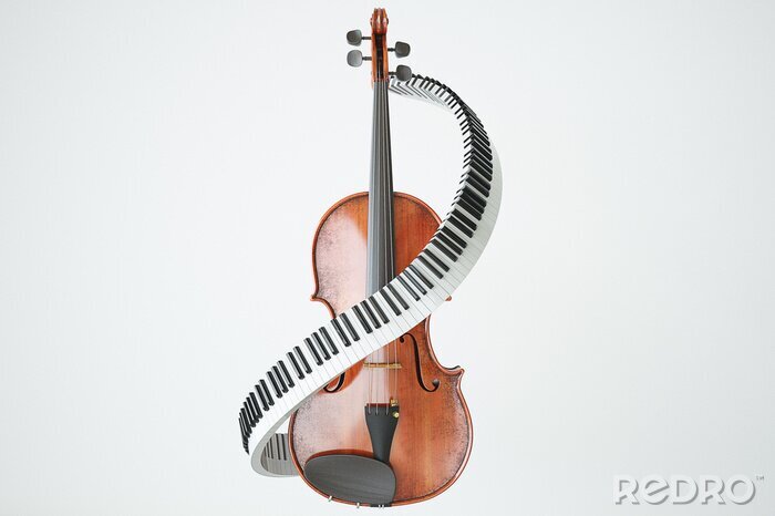 Canvas Aged viool en piaone toetsen concept. 3D-rendering