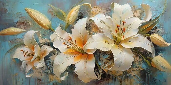 Canvas AI Generated. AI Generative. Beautiful botanic lily flower oil paint illustration. Aesthetics floral inspirational tenderness illustration. Graphic Art