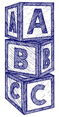 Canvas Alfabet kubussen met A, B, C letters. Doodle stijl