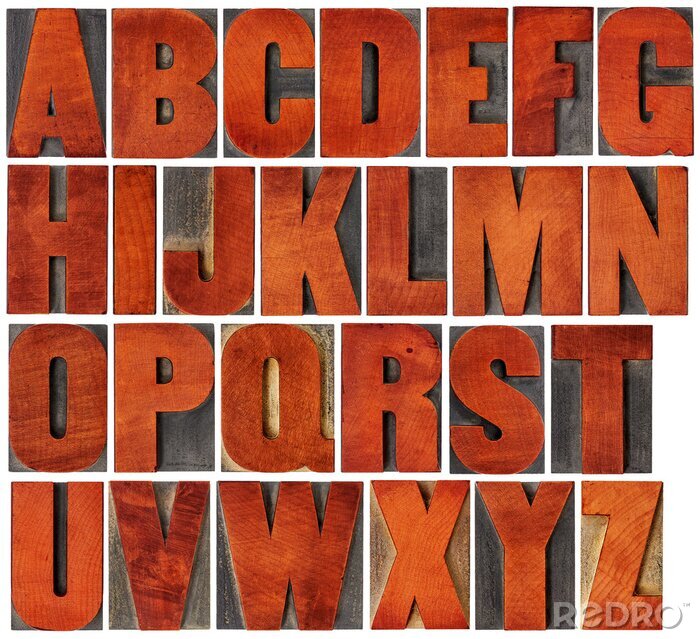 Canvas alfabet set in boekdruk houtsoort
