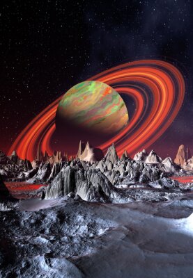 Canvas Alien Planet en een Saturn zoals Planeet