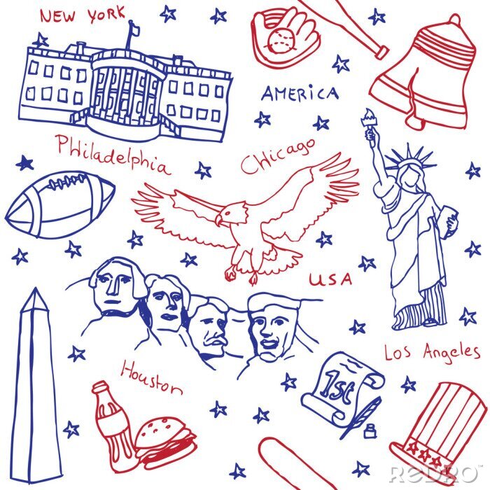 Canvas Amerikaanse symbolen en iconen naadloze patroon