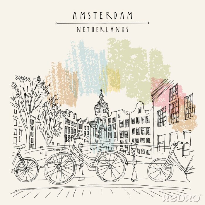 Canvas Amsterdam, Holland, Netherlands - vintage hand drawn postcard