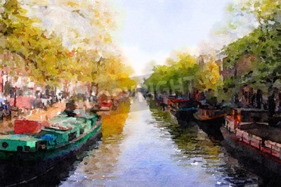 Canvas Amsterdams grachtenlandschap