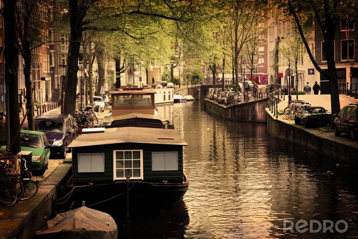 Canvas Amsterdamse boot uitzicht