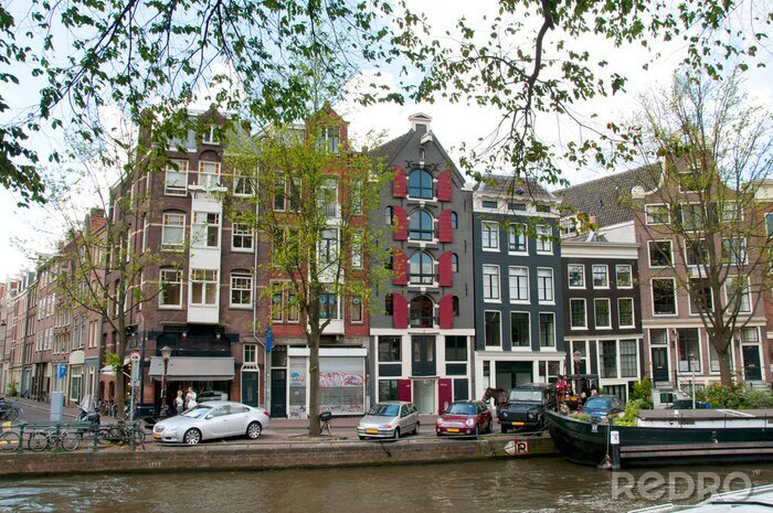 Canvas Amsterdamse straat met gracht