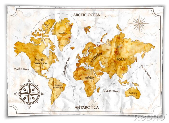 Canvas Antieke retro wereldkaart