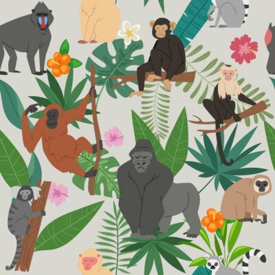 Canvas Apen tussen tropische bladeren
