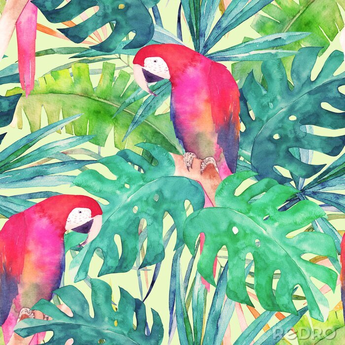 Canvas Aquarel ara papegaaien
