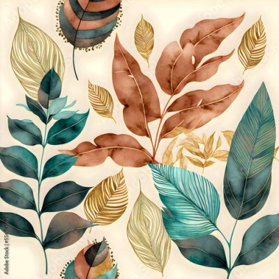 Canvas Aquarel bladerenpatroon