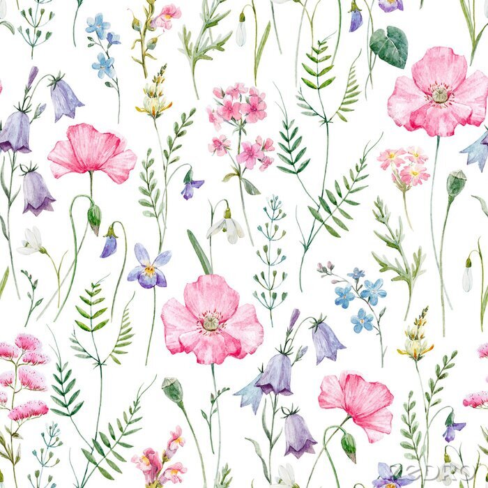 Canvas Aquarel bloemenpatroon