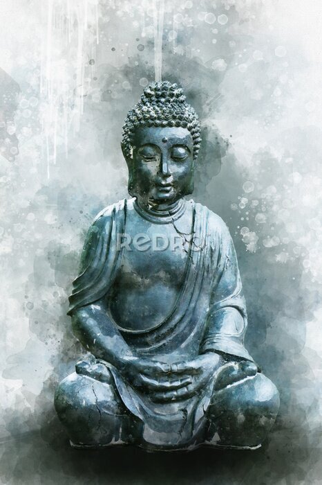 Canvas Aquarel Boeddha beeld