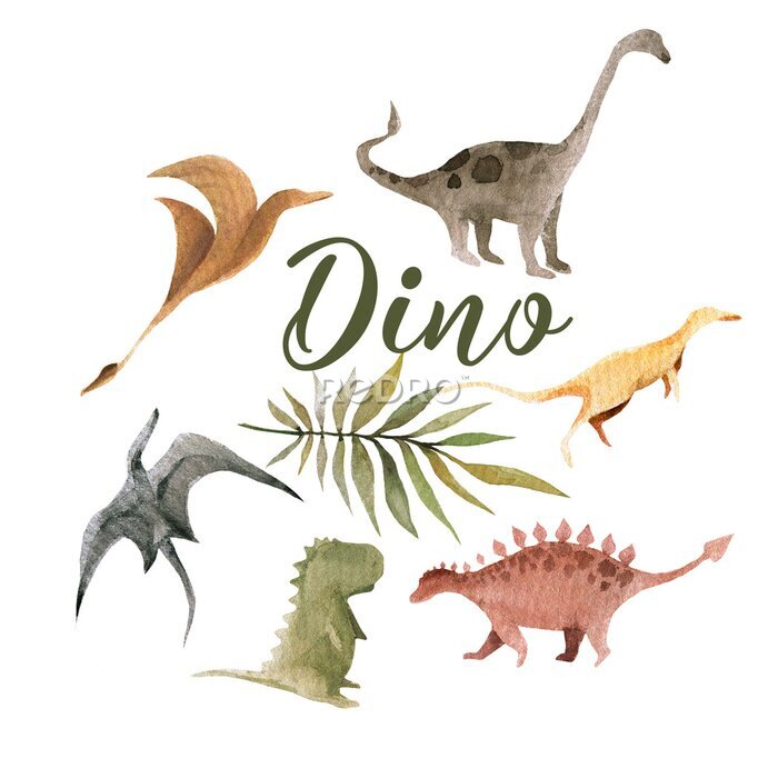 Canvas Aquarel concept van verschillende dinosaurussoorten