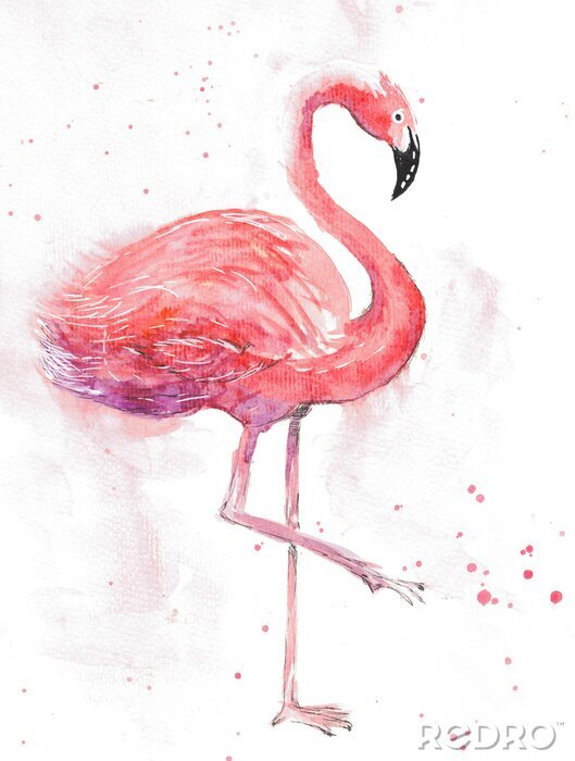Canvas Aquarel flamingo en stippen
