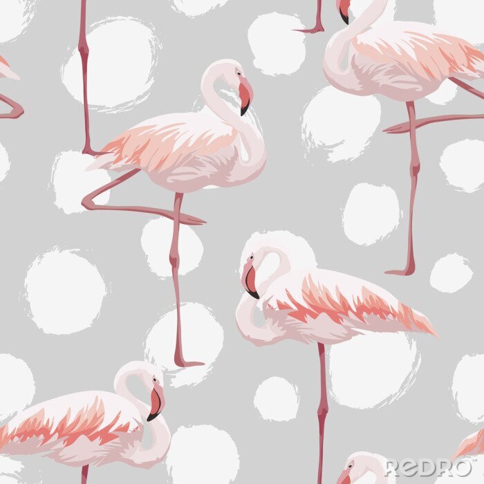 Canvas Aquarel flamingo's op een gestippelde achtergrond