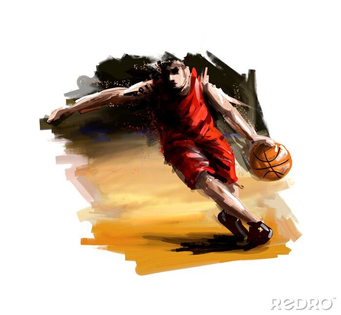 Canvas aquarel geschilderde basketbalspeler