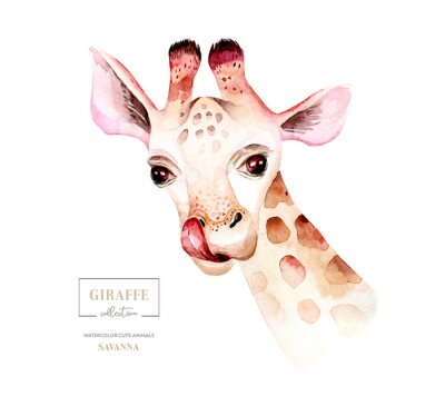 Canvas Aquarel giraffe hoofd