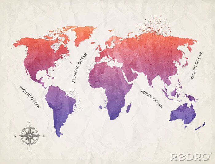 Canvas Aquarel kaart van de wereld