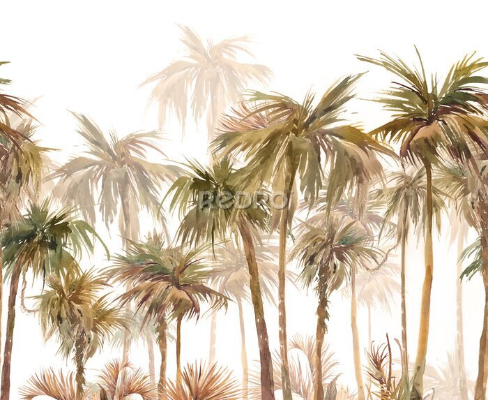 Canvas Aquarel palmbomen witte achtergrond