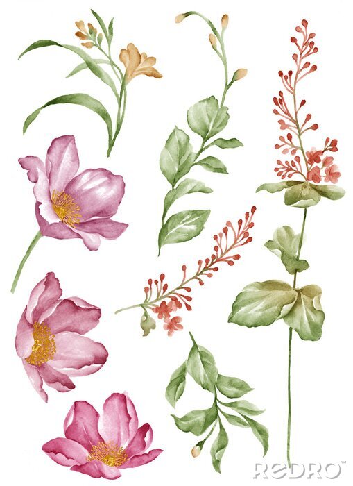 Canvas Aquarel schilderij van een plant in pastelkleuren