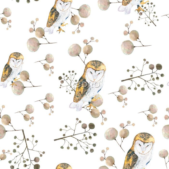 Canvas Aquarel uilen op takjes