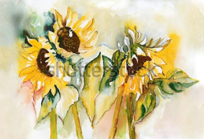 Canvas Aquarel zonnebloemen