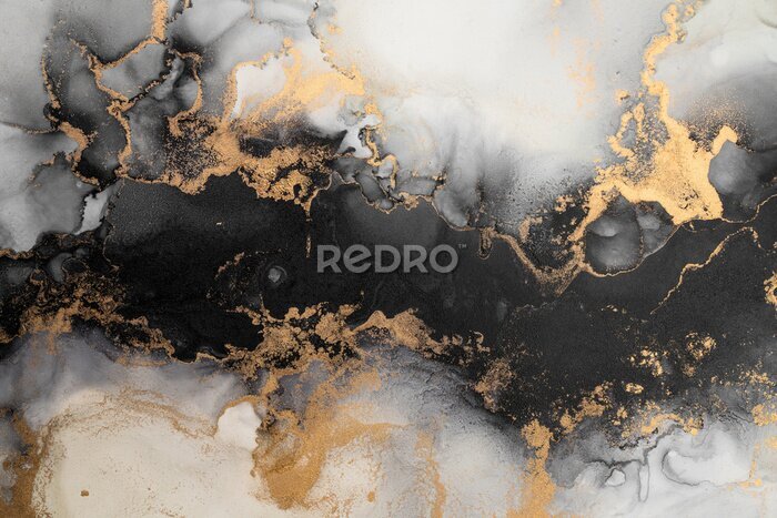 Canvas Aquarelmarmer met zwarte en gouden kleur
