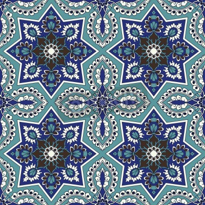 Canvas Arabesque naadloze patroon in blauw en turquoise in bewerkbare bestanden