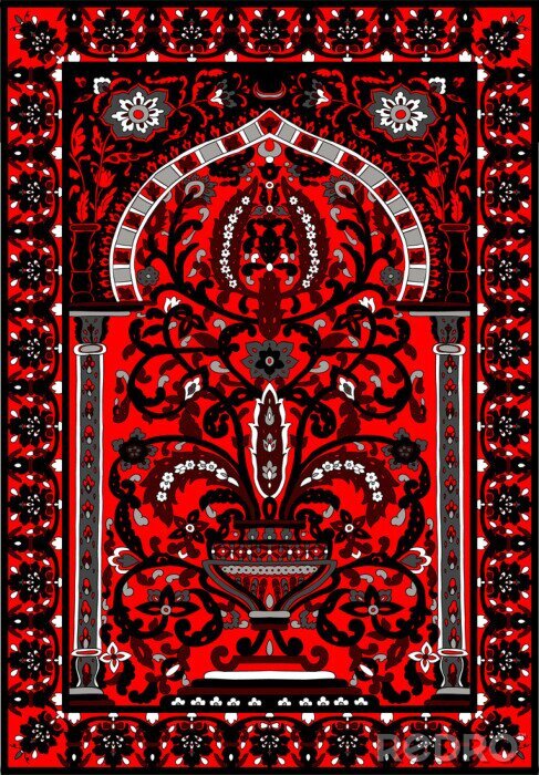 Canvas Arabic tile fresca flower grey black red