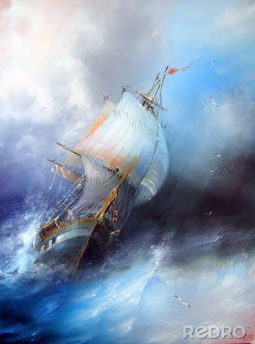 Canvas Artistieke voorstelling van een zeilboot