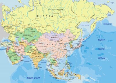 Asia - Highly detailed editable political map.