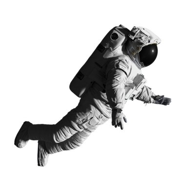 Astronaut in een ruimtepak in gewichtloosheid