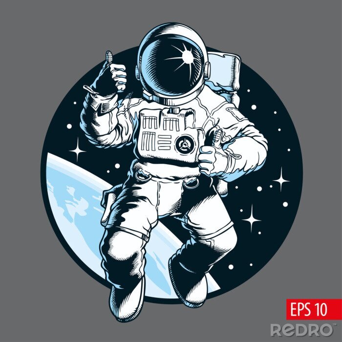 Canvas Astronaut in space. Thumb up. Space tourist. Vector illustration.