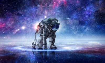 Canvas Astronaut op de achtergrond van de melkweg