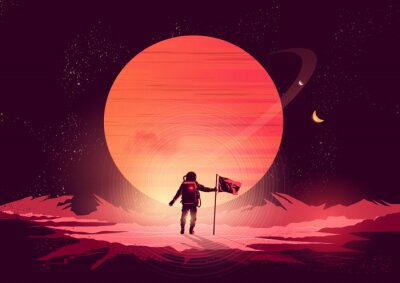 Astronaut op de achtergrond van de rode planeet