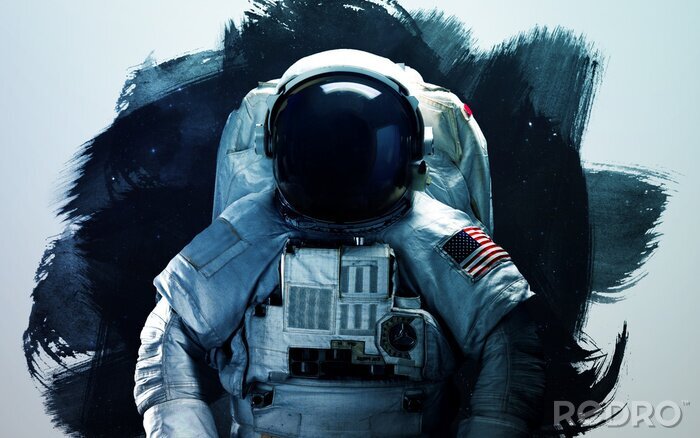 Canvas Astronaut op een zwart-witte achtergrond